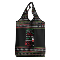 White and Red Christmas Wine Grocery Bag with Festive Pattern and Holiday Cheer - Wonder Print Shop