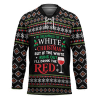 White and Red Christmas Wine Hockey Jersey with Festive Pattern and Holiday Cheer - Wonder Print Shop