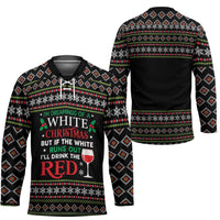 White and Red Christmas Wine Hockey Jersey with Festive Pattern and Holiday Cheer - Wonder Print Shop