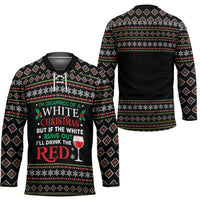 White and Red Christmas Wine Hockey Jersey with Festive Pattern and Holiday Cheer - Wonder Print Shop