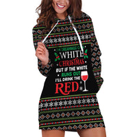White and Red Christmas Wine Hoodie Dress with Festive Pattern and Holiday Cheer - Wonder Print Shop