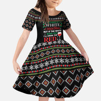White and Red Christmas Wine Kid Short Sleeve Dress with Festive Pattern and Holiday Cheer - Wonder Print Shop