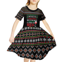White and Red Christmas Wine Kid Short Sleeve Dress with Festive Pattern and Holiday Cheer - Wonder Print Shop