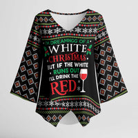 White and Red Christmas Wine Kimono Sleeve Blouse with Festive Pattern and Holiday Cheer - Wonder Print Shop