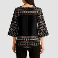 White and Red Christmas Wine Kimono Sleeve Blouse with Festive Pattern and Holiday Cheer - Wonder Print Shop