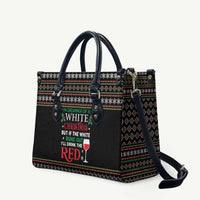 White and Red Christmas Wine Leather Bag with Festive Pattern and Holiday Cheer - Wonder Print Shop