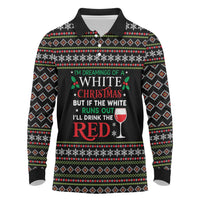 White and Red Christmas Wine Long Sleeve Polo Shirt with Festive Pattern and Holiday Cheer - Wonder Print Shop