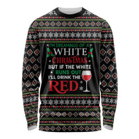 White and Red Christmas Wine Long Sleeve Shirt with Festive Pattern and Holiday Cheer - Wonder Print Shop