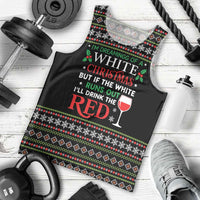 White and Red Christmas Wine Men Tank Top with Festive Pattern and Holiday Cheer - Wonder Print Shop