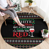 White and Red Christmas Wine Round Carpet with Festive Pattern and Holiday Cheer - Wonder Print Shop