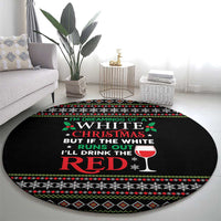 White and Red Christmas Wine Round Carpet with Festive Pattern and Holiday Cheer - Wonder Print Shop