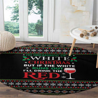 White and Red Christmas Wine Round Carpet with Festive Pattern and Holiday Cheer - Wonder Print Shop