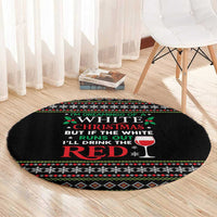 White and Red Christmas Wine Round Carpet with Festive Pattern and Holiday Cheer - Wonder Print Shop