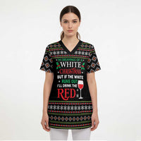 White and Red Christmas Wine Scrub Top with Festive Pattern and Holiday Cheer - Wonder Print Shop