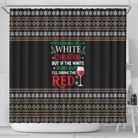 White and Red Christmas Wine Shower Curtain with Festive Pattern and Holiday Cheer - Wonder Print Shop