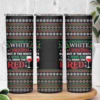 White and Red Christmas Wine Skinny Tumbler with Festive Pattern and Holiday Cheer - Wonder Print Shop