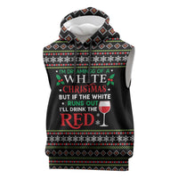 White and Red Christmas Wine Sleeveless Hoodie with Festive Pattern and Holiday Cheer - Wonder Print Shop