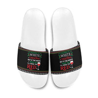 White and Red Christmas Wine Slide Sandals with Festive Pattern and Holiday Cheer - Wonder Print Shop