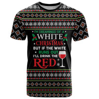 White and Red Christmas Wine T Shirt with Festive Pattern and Holiday Cheer - Wonder Print Shop