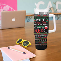 White and Red Christmas Wine Tumbler With Handle with Festive Pattern and Holiday Cheer - Wonder Print Shop