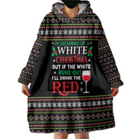 White and Red Christmas Wine Wearable Blanket Hoodie with Festive Pattern and Holiday Cheer - Wonder Print Shop