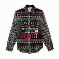 White and Red Christmas Wine Women Casual Shirt with Festive Pattern and Holiday Cheer - Wonder Print Shop