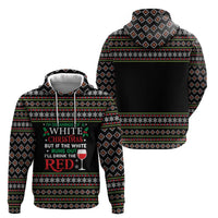 White and Red Christmas Wine Zip Hoodie with Festive Pattern and Holiday Cheer - Wonder Print Shop