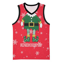 Bossy Elf Christmas Basketball Jersey with Snowflakes and Striped Sleeves - Wonder Print Shop