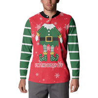 Bossy Elf Christmas Button Sweatshirt with Snowflakes and Striped Sleeves - Wonder Print Shop