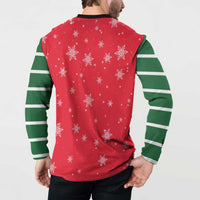Bossy Elf Christmas Button Sweatshirt with Snowflakes and Striped Sleeves - Wonder Print Shop