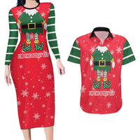 Bossy Elf Christmas Couples Matching Long Sleeve Bodycon Dress and Hawaiian Shirt with Snowflakes and Striped Sleeves - Wonder Print Shop