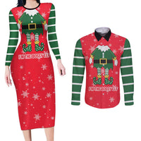 Bossy Elf Christmas Couples Matching Long Sleeve Bodycon Dress and Long Sleeve Button Shirt with Snowflakes and Striped Sleeves - Wonder Print Shop