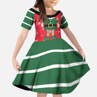 Bossy Elf Christmas Family Matching Short Sleeve Bodycon Dress and Hawaiian Shirt with Snowflakes and Striped Sleeves - Wonder Print Shop