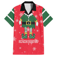 Bossy Elf Christmas Family Matching Short Sleeve Bodycon Dress and Hawaiian Shirt with Snowflakes and Striped Sleeves - Wonder Print Shop