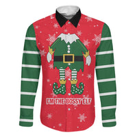 Bossy Elf Christmas Family Matching Short Sleeve Bodycon Dress and Hawaiian Shirt with Snowflakes and Striped Sleeves - Wonder Print Shop