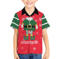 Bossy Elf Christmas Family Matching Short Sleeve Bodycon Dress and Hawaiian Shirt with Snowflakes and Striped Sleeves - Wonder Print Shop