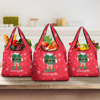 Bossy Elf Christmas Grocery Bag with Snowflakes and Striped Sleeves - Wonder Print Shop