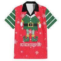 Bossy Elf Christmas Hawaiian Shirt with Snowflakes and Striped Sleeves - Wonder Print Shop