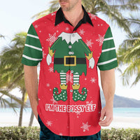 Bossy Elf Christmas Hawaiian Shirt with Snowflakes and Striped Sleeves - Wonder Print Shop