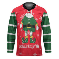 Bossy Elf Christmas Hockey Jersey with Snowflakes and Striped Sleeves - Wonder Print Shop