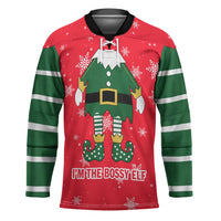 Bossy Elf Christmas Hockey Jersey with Snowflakes and Striped Sleeves - Wonder Print Shop