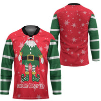 Bossy Elf Christmas Hockey Jersey with Snowflakes and Striped Sleeves - Wonder Print Shop