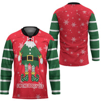 Bossy Elf Christmas Hockey Jersey with Snowflakes and Striped Sleeves - Wonder Print Shop