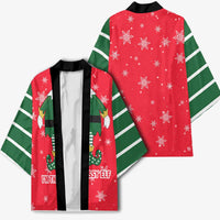 Bossy Elf Christmas Kimono with Snowflakes and Striped Sleeves - Wonder Print Shop