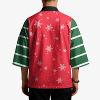Bossy Elf Christmas Kimono with Snowflakes and Striped Sleeves - Wonder Print Shop