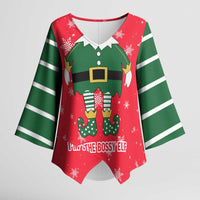 Bossy Elf Christmas Kimono Sleeve Blouse with Snowflakes and Striped Sleeves - Wonder Print Shop