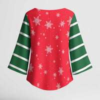 Bossy Elf Christmas Kimono Sleeve Blouse with Snowflakes and Striped Sleeves - Wonder Print Shop