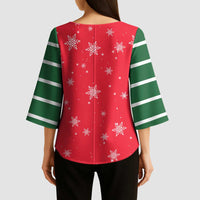 Bossy Elf Christmas Kimono Sleeve Blouse with Snowflakes and Striped Sleeves - Wonder Print Shop