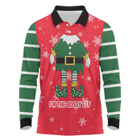 Bossy Elf Christmas Long Sleeve Polo Shirt with Snowflakes and Striped Sleeves - Wonder Print Shop