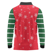 Bossy Elf Christmas Long Sleeve Polo Shirt with Snowflakes and Striped Sleeves - Wonder Print Shop